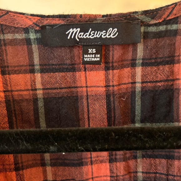 Madewell XS Plaid Shirt plaid in rusty red and brown tones. Lightweight. - Picture 3 of 8